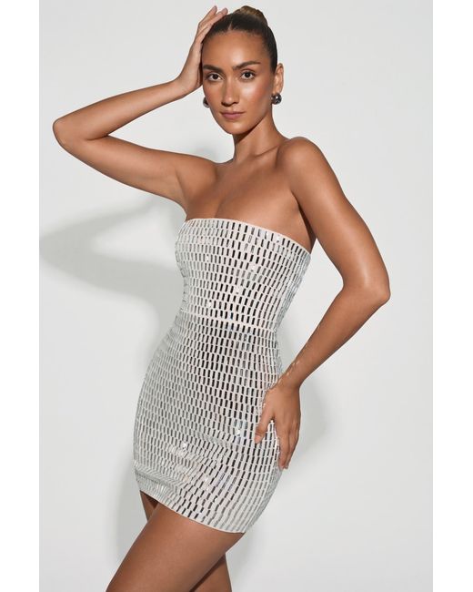 Oh Polly White Embellished Bandeau Mini Dress