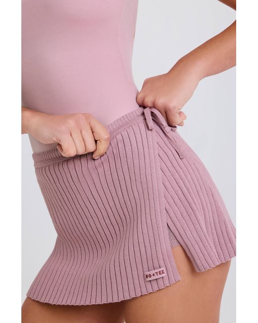 BO+TEE Pink Ribbed Knit Tie Wrapover Skort