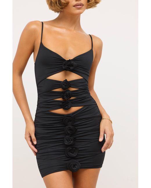 Oh Polly Black Slinky Jersey Rose Detail Cut Out Mini Dress