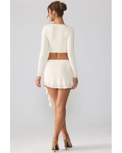 Oh Polly White Slinky Jersey Mid Rise Ruffle Layer Mini Skirt
