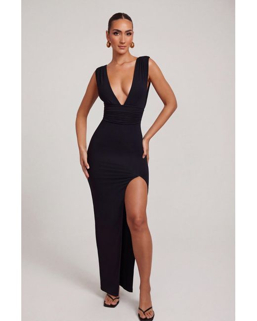 Oh Polly Black High Split Plunge Neck Maxi Dress