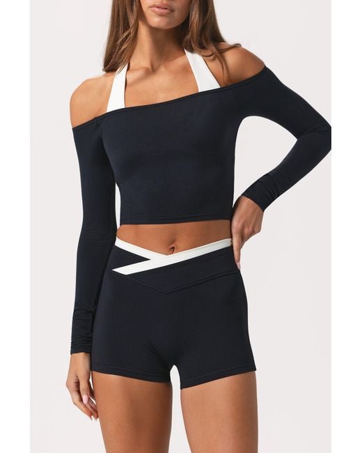 BO+TEE Black Soft Jersey Off-Shoulder Top