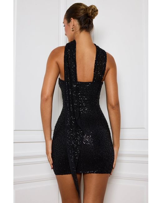 Oh Polly Black Embellished Scarf-Detail Mini Dress