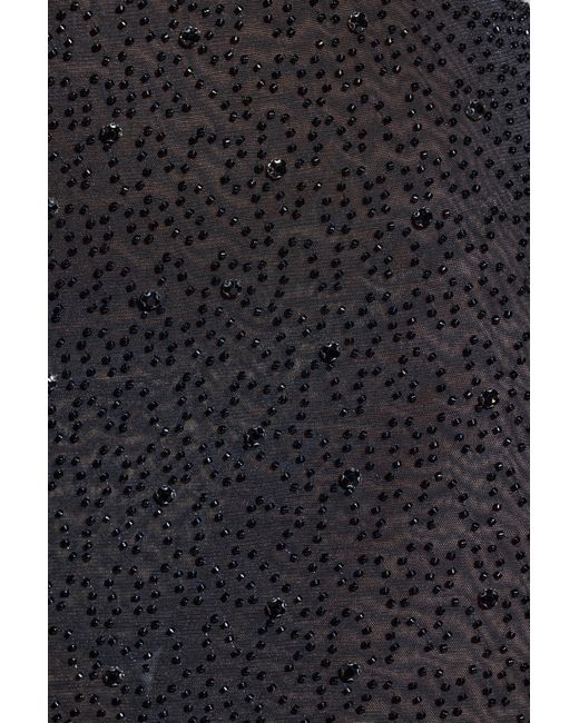 Oh Polly Black Embellished Plunge Neck Evening Gown