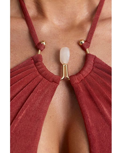 Oh Polly Brown Hardware Detail Cut-Out Halterneck Maxi Dress