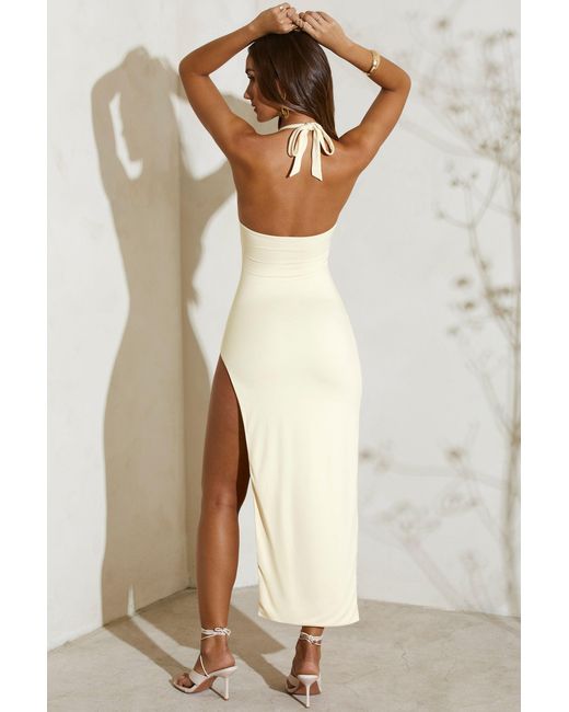Oh Polly Natural High Split Halter Neck Maxi Dress