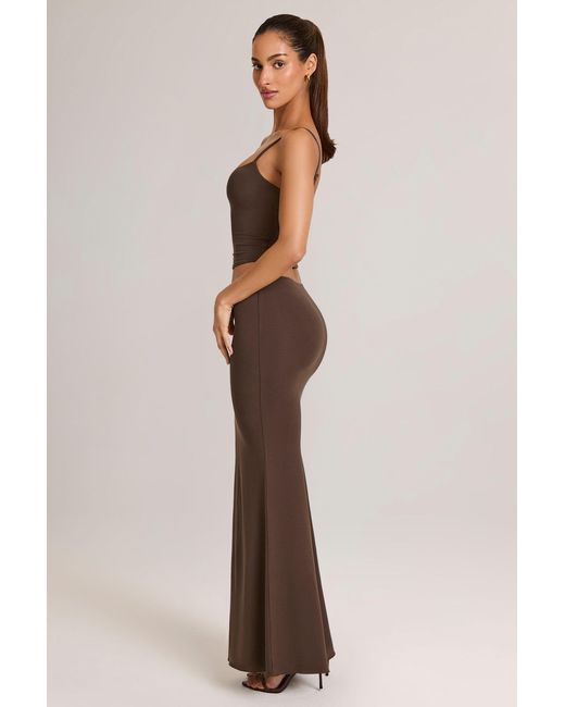 Oh Polly Brown Modal Mid-Rise Fishtail Maxi Skirt