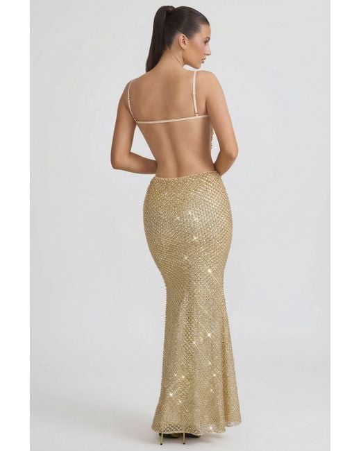 Oh Polly Metallic Embellished Cut-Out Gown