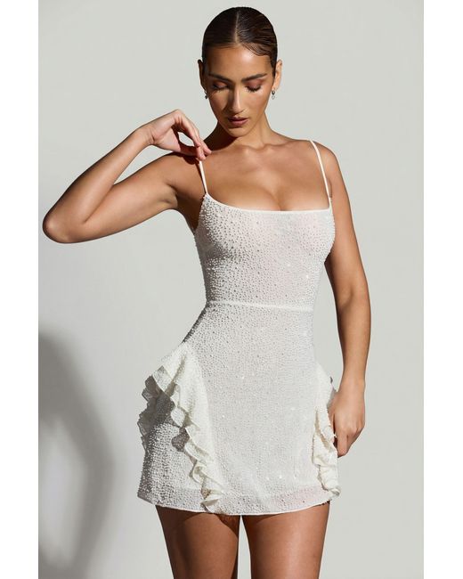 Oh Polly White Embellished Frill Mini Dress