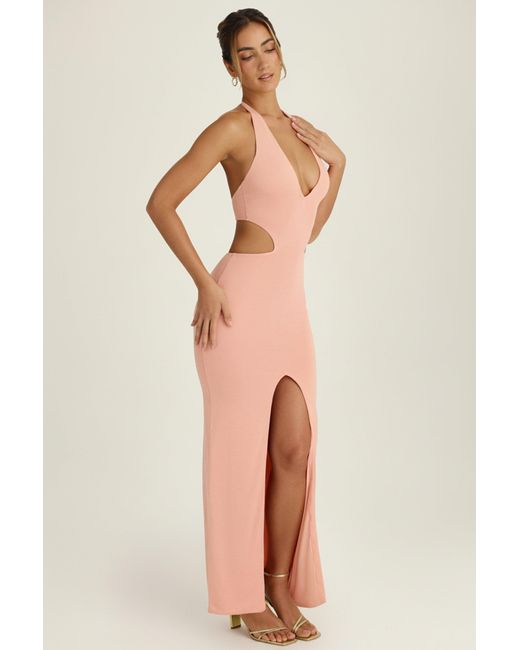 Oh Polly Pink Cut-Out Halterneck Maxi Dress