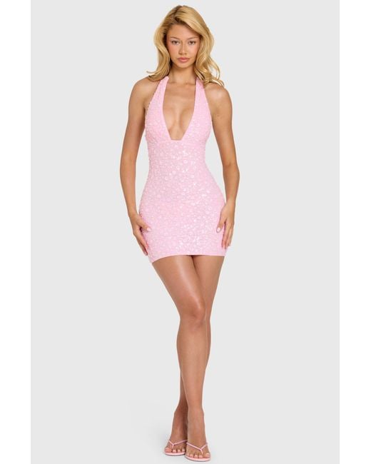 Oh Polly Pink Embellished Mini Dress