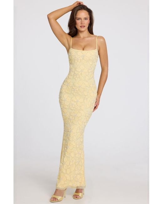 Women's Yellow Embellished Square-Neck Maxi Dress