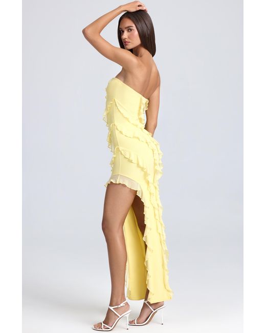 Oh Polly Yellow Bandeau Ruffle-Trim Maxi Dress