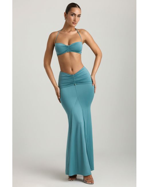 Oh Polly Green Slinky Jersey Hardware Detail Maxi Skirt