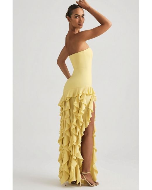 Oh Polly Yellow Ruffle-Trim Strapless Gown
