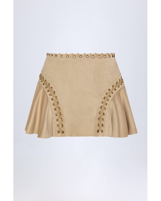 Oh Polly Brown Lace-Up Mid-Rise Mini Skirt