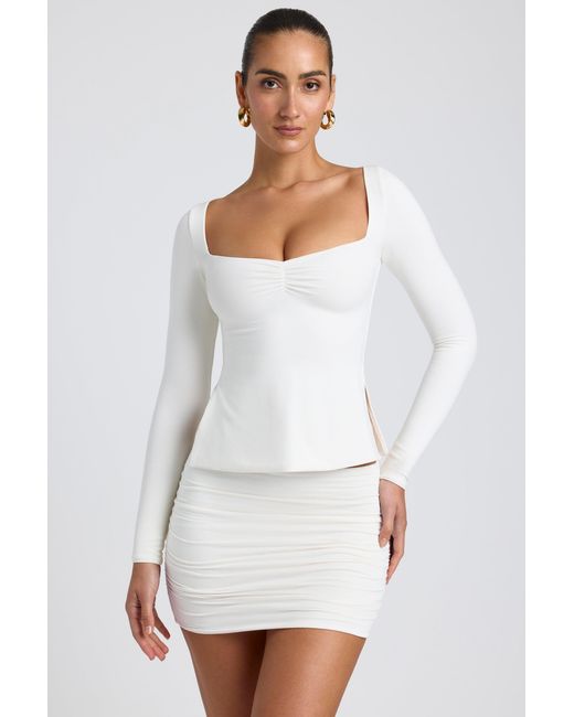 Oh Polly White Modal Sweetheart-Neck Top
