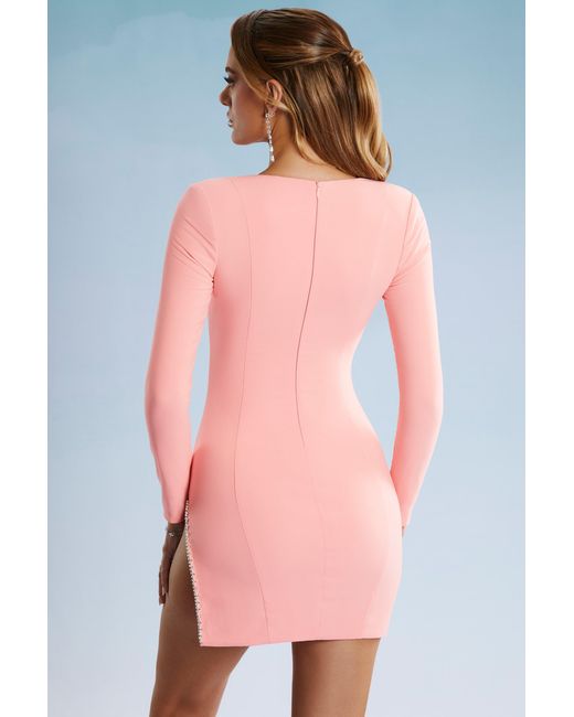 Oh Polly Pink Cowl Neck Thigh Split Mini Dress
