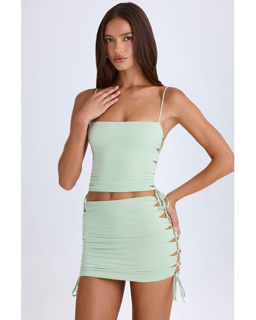 Oh Polly Green Ruched Cut-Out Mini Skirt