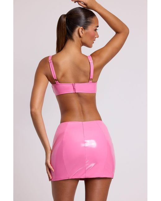 Oh Polly Pink Vinyl Thigh Split Micro Mini Skirt