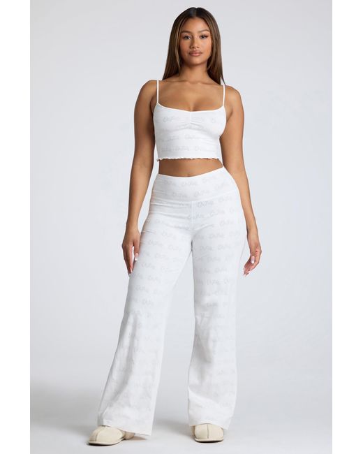 Oh Polly White Mid Rise Straight Leg Pointelle Trousers