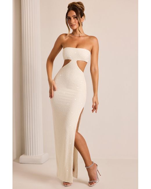 Oh Polly White Embellished Cut Out Maxi Dress
