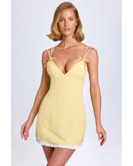 Oh Polly Yellow Bow-Detail Pleated Mini Dress