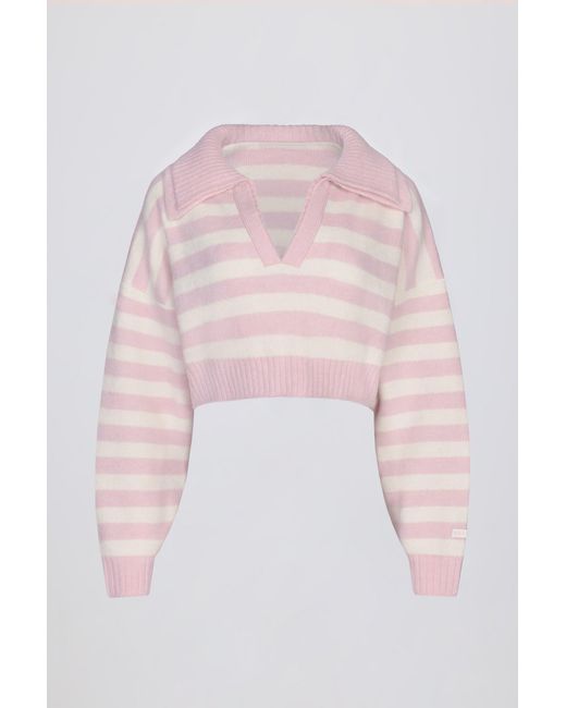 BO+TEE Pink Soft Knit Layered Collar Cropped Jumper