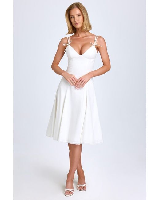 Oh Polly White Bow-Detail A-Line Midi Dress