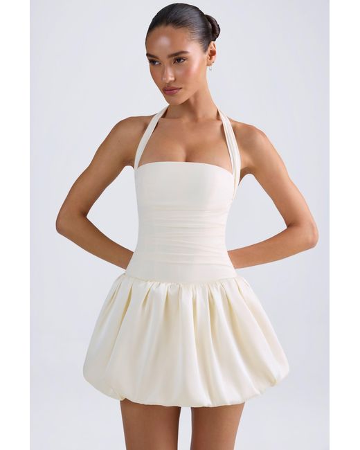 Oh Polly White Halterneck Lace-Up Bubble Hem Corset Micro Mini Dress