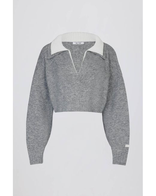 BO+TEE Gray Soft Knit Layered Collar Cropped Jumper