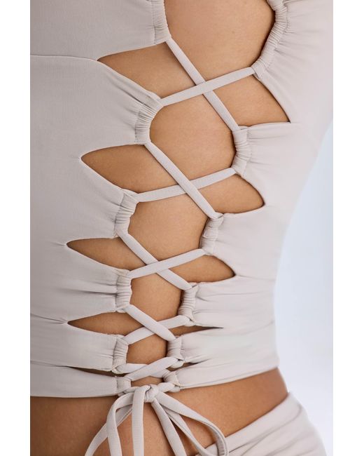 Oh Polly Brown Ruched Cut-Out Top