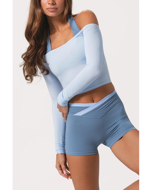 BO+TEE Blue Soft Jersey Off-Shoulder Top