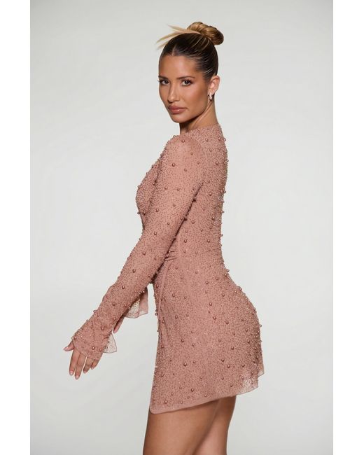 Oh Polly Natural Embellished Wrap Over A-Line Mini Dress