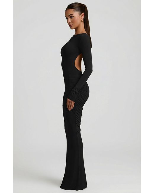 Oh Polly Black Modal Ruched Backless Maxi Dress