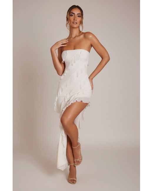 Oh Polly White Bandeau Ruffle Detail Maxi Dress