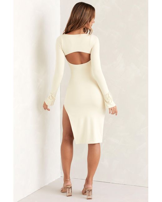 Oh Polly White Square Neck Long Sleeve Midi Dress