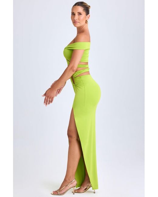 Oh Polly Green Asymmetric Cut-Out Maxi Skirt