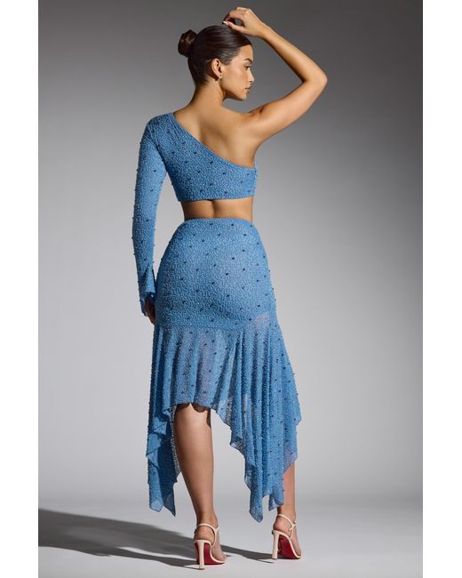 Oh Polly Blue Embellished Handkerchief Hem Skirt