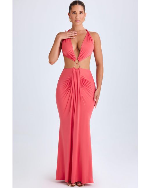 Oh Polly Orange Hardware Detail Cut-Out Halterneck Maxi Dress