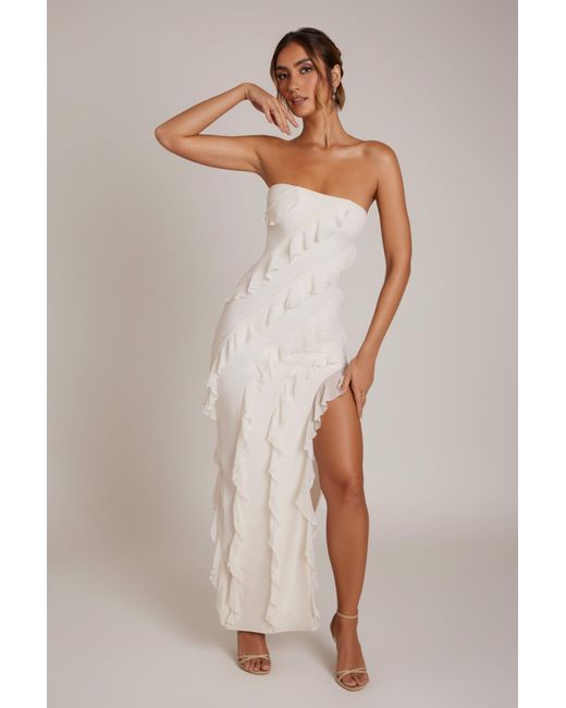 Oh Polly White Bandeau Ruffle Detail Maxi Dress