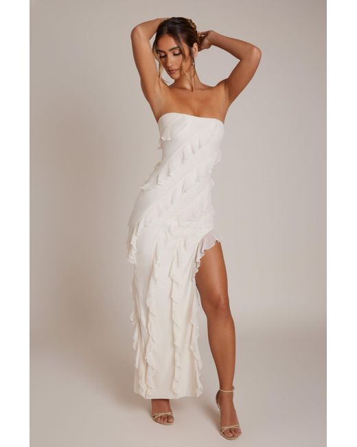 Oh Polly White Bandeau Ruffle Detail Maxi Dress