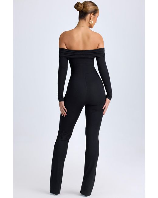 Oh Polly Black Modal Off-Shoulder Ruched Jumpsuit