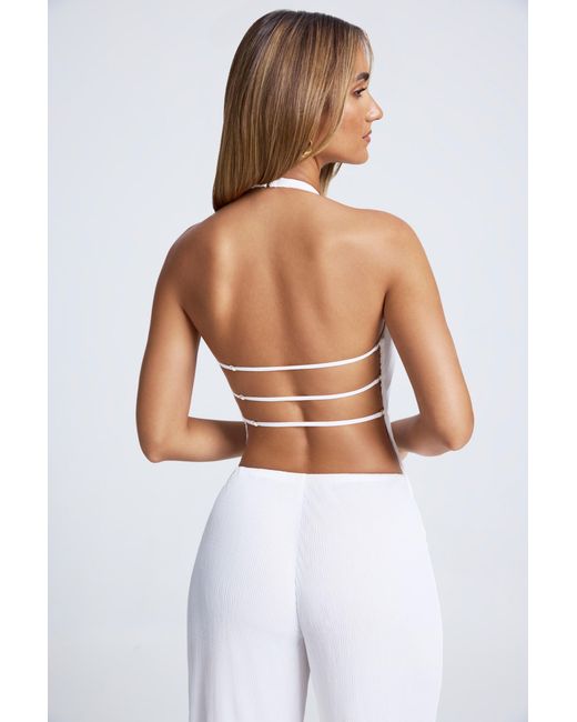 Oh Polly White Open-Back Asymmetric Halterneck Top