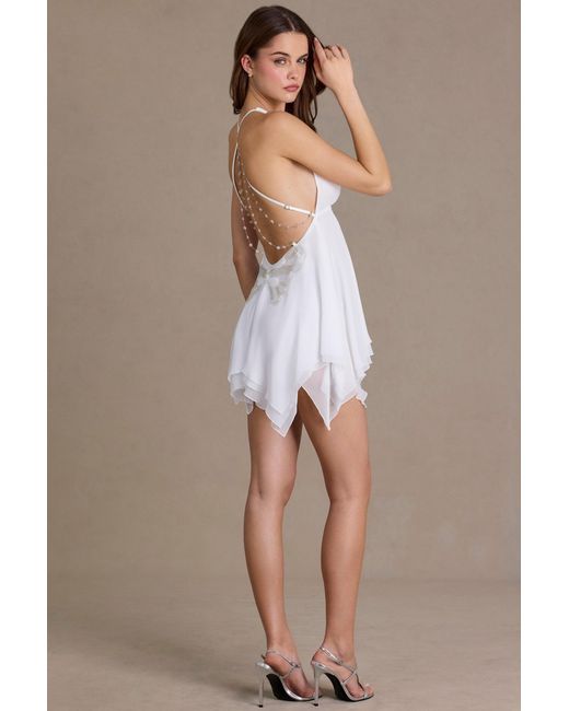 Oh Polly White Chiffon Plunge-Neck Open-Back Mini Dress