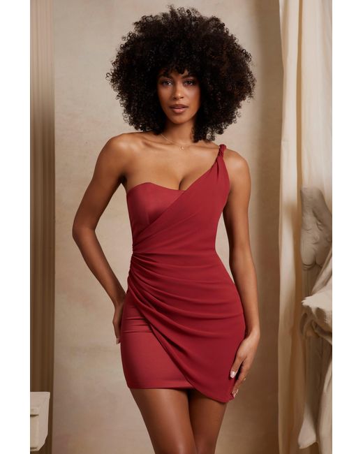 Oh Polly Red One Shoulder Draped Mini Dress