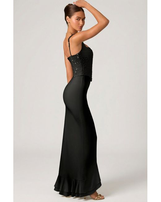 Oh Polly Black Embellished Ruffle-Trim Corset Gown