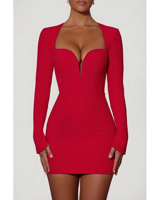 Oh Polly Red Cut-Out Heart-Detail Bodycon Mini Dress