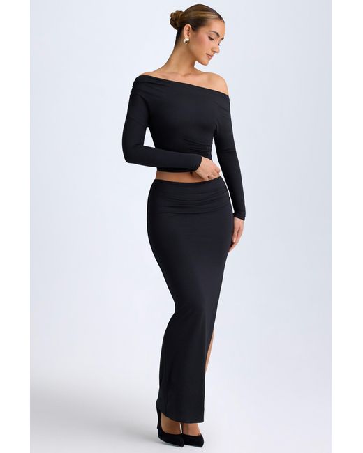 Oh Polly Black Modal Low-Rise Maxi Skirt