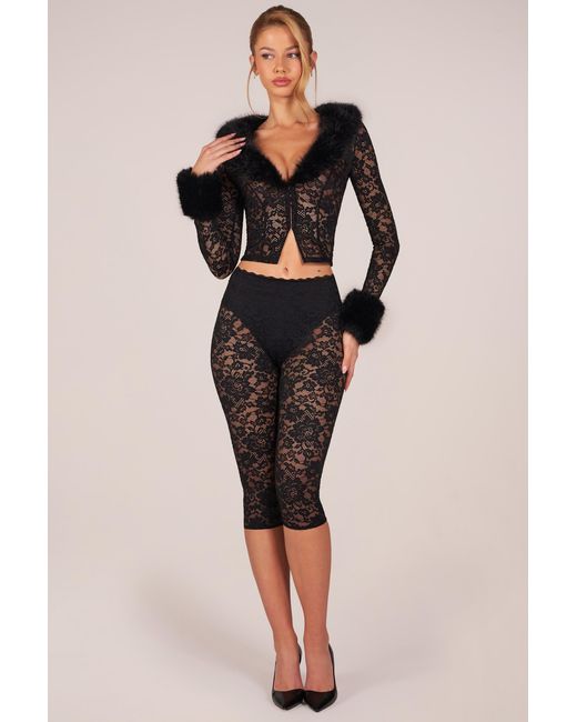Oh Polly Black Laced Capri Trousers